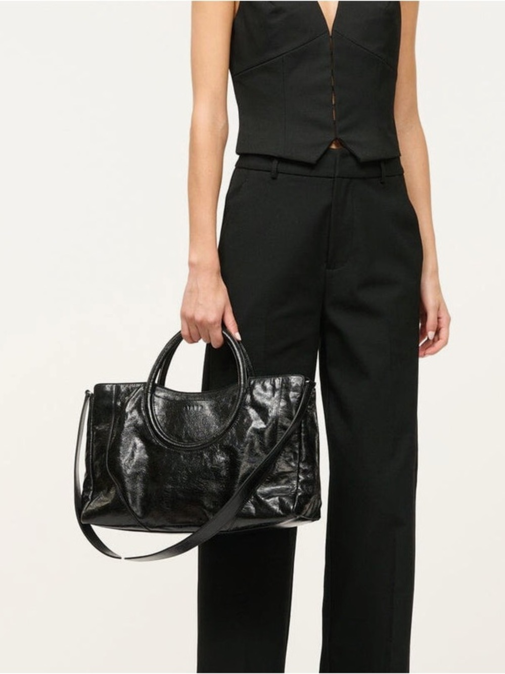NWT Staud Maude Black Leather Satchel Crossbody Bag - Picture 3 of 16